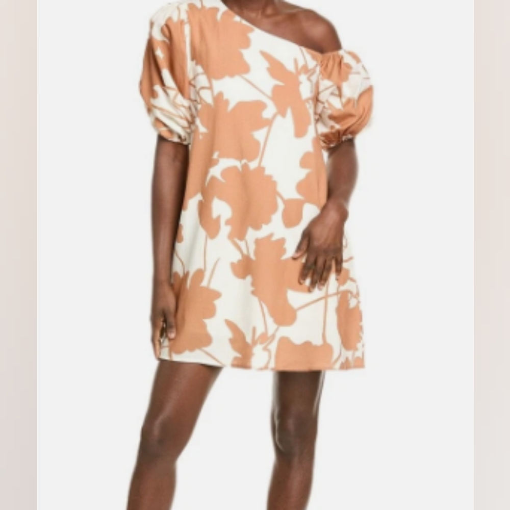 CROSBY by Mollie Burch One Shoulder Puff Sleeve Linen Blend Dress Misses Large